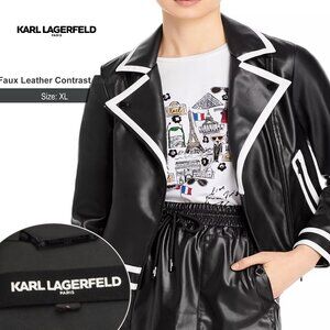 Karl Lagerfeld Paris Faux Leather Contrast Jacket